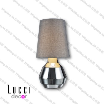 260612 geo table lamp touch chrome with grey fabric shade